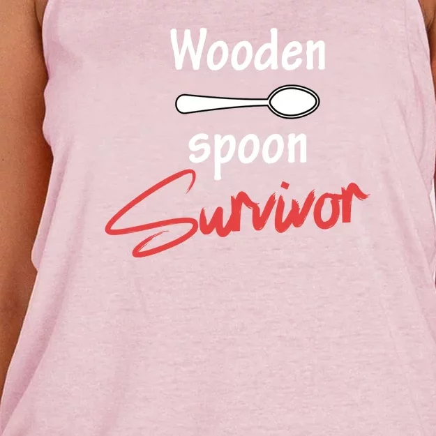 Wooden Spoon Survivor Adult Humor Women's Knotted Racerback Tank