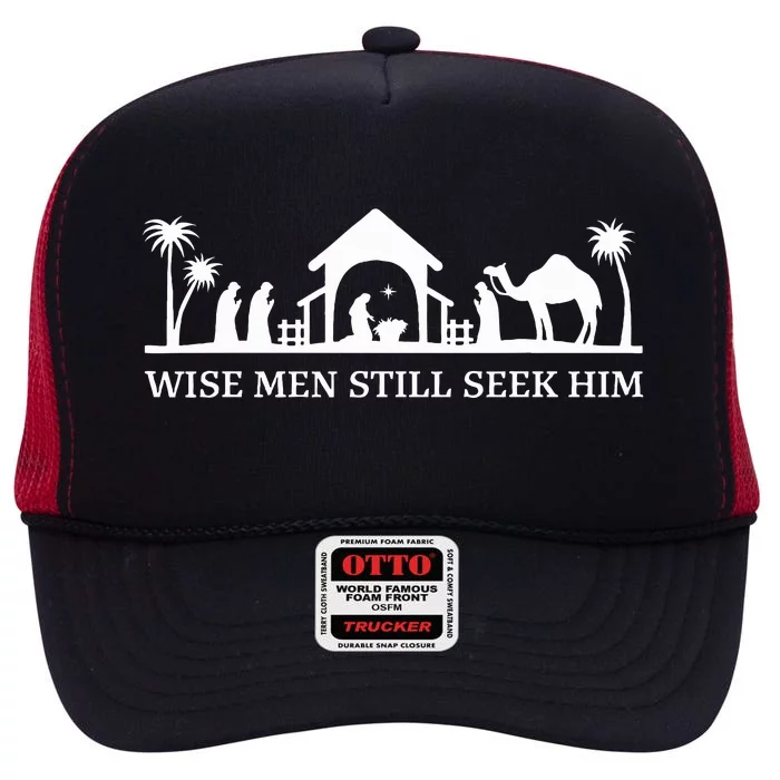 Wise Still Seek Him Christian Christmas Jesus Design High Crown Mesh Trucker Hat