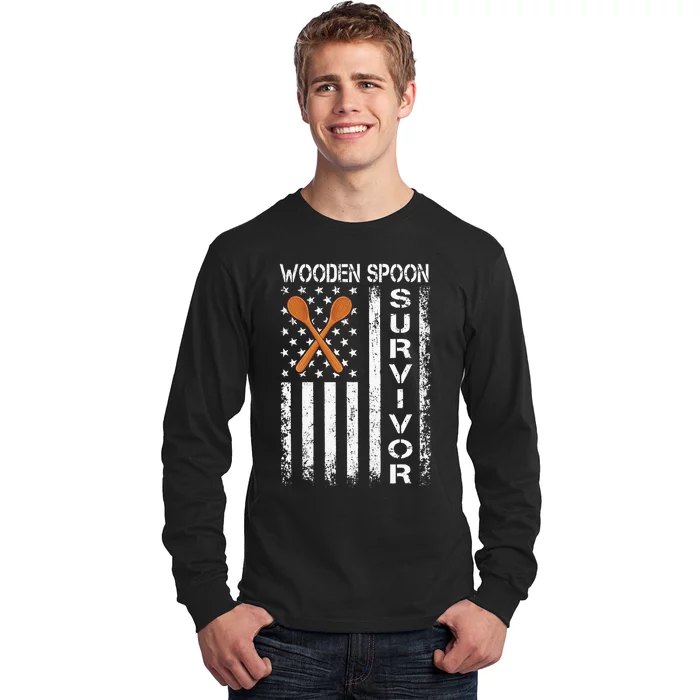 Wooden Spoon Survivor Humor Expression Funny Us Flag Long Sleeve Shirt