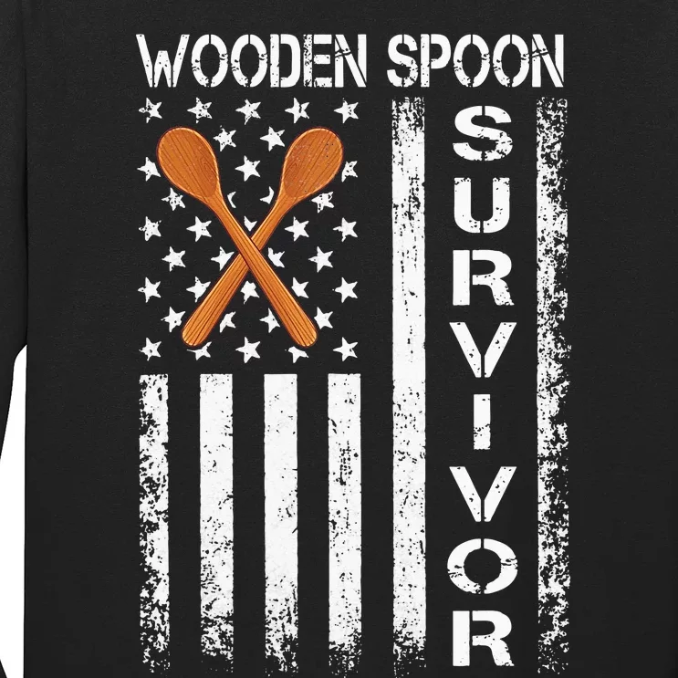 Wooden Spoon Survivor Humor Expression Funny Us Flag Long Sleeve Shirt