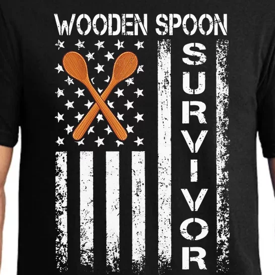 Wooden Spoon Survivor Humor Expression Funny Us Flag Pajama Set