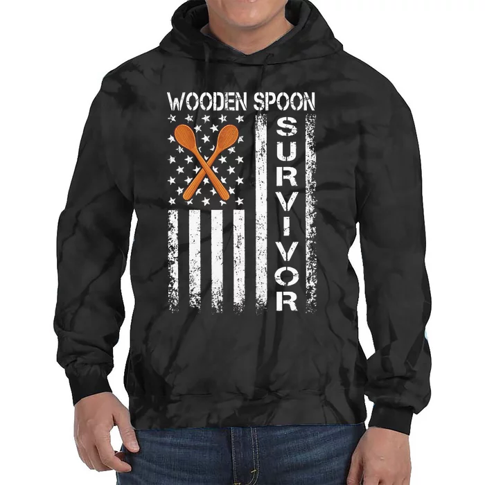 Wooden Spoon Survivor Humor Expression Funny Us Flag Tie Dye Hoodie