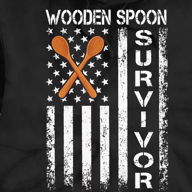 Wooden Spoon Survivor Humor Expression Funny Us Flag Tie Dye Hoodie