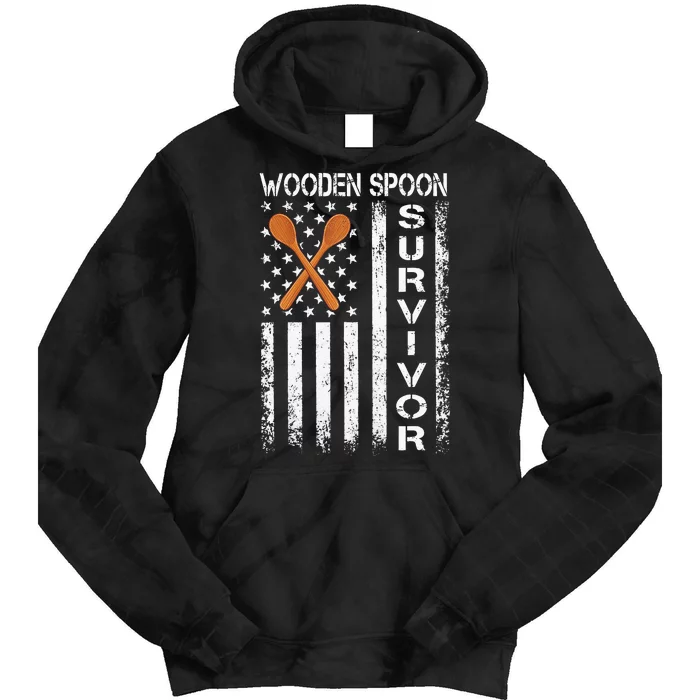 Wooden Spoon Survivor Humor Expression Funny Us Flag Tie Dye Hoodie