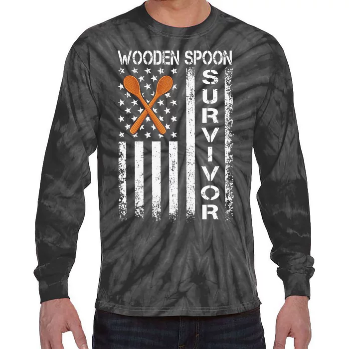 Wooden Spoon Survivor Humor Expression Funny Us Flag Tie-Dye Long Sleeve Shirt