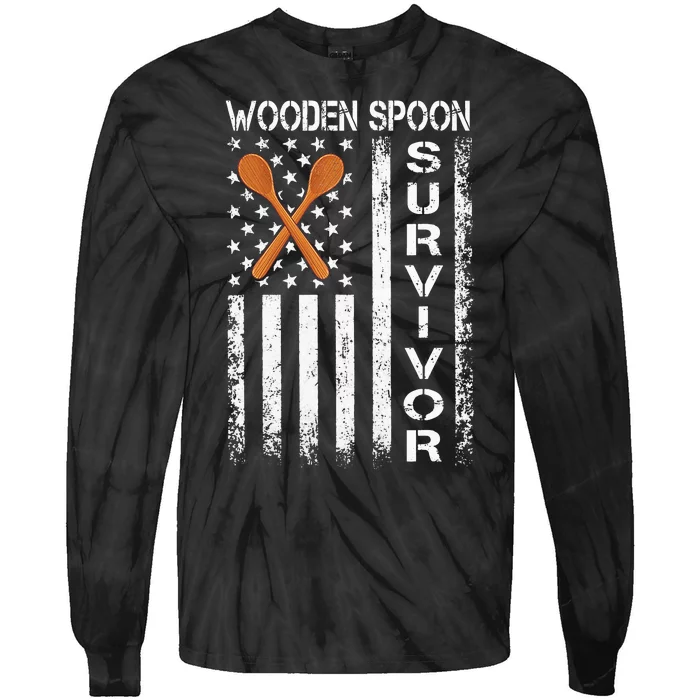 Wooden Spoon Survivor Humor Expression Funny Us Flag Tie-Dye Long Sleeve Shirt