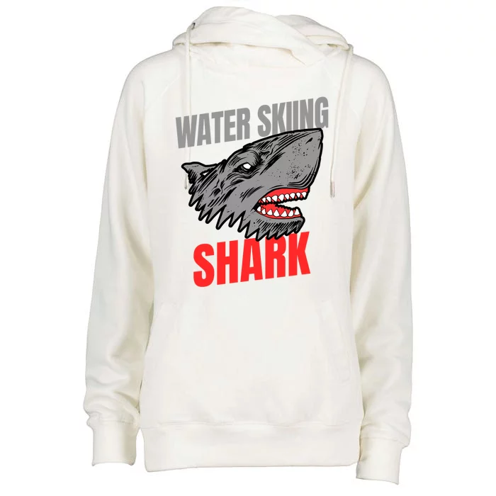 Water Skiing Shark Water Skier Gift Womens Funnel Neck Pullover Hood