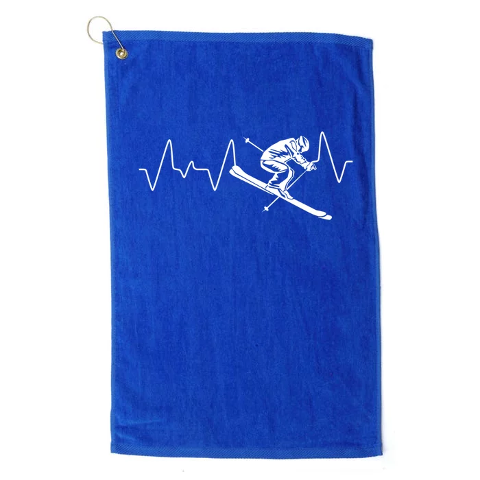 Winter Sports Skiing Skier Heartbeat Ski Instructor Ski Meaningful Gift Platinum Collection Golf Towel