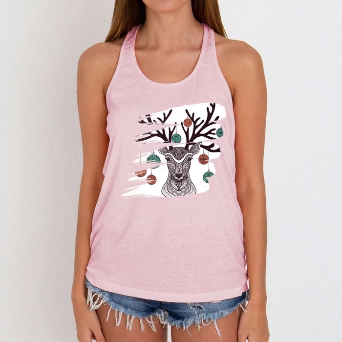 Winter Season Snow Reindeer Christmas Balls Xmas Holiday Cool Gift Women's Knotted Racerback Tank