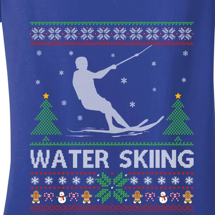 Water Skiing Sports Lover Santa Ugly Water Skiing Christmas Meaningful Gift Women's V-Neck T-Shirt