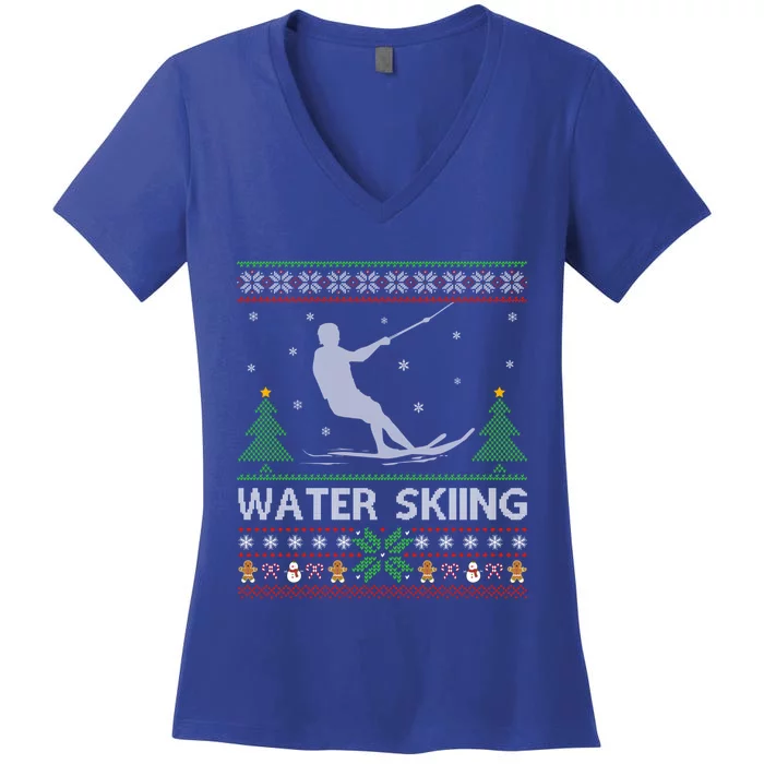 Water Skiing Sports Lover Santa Ugly Water Skiing Christmas Meaningful Gift Women's V-Neck T-Shirt