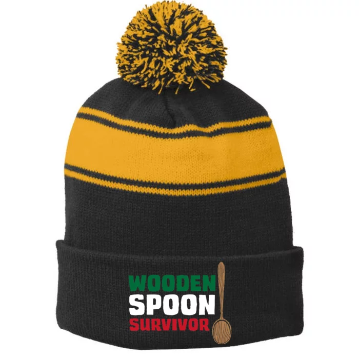 Wooden Spoon Survivor Italian Flag Stripe Pom Pom Beanie