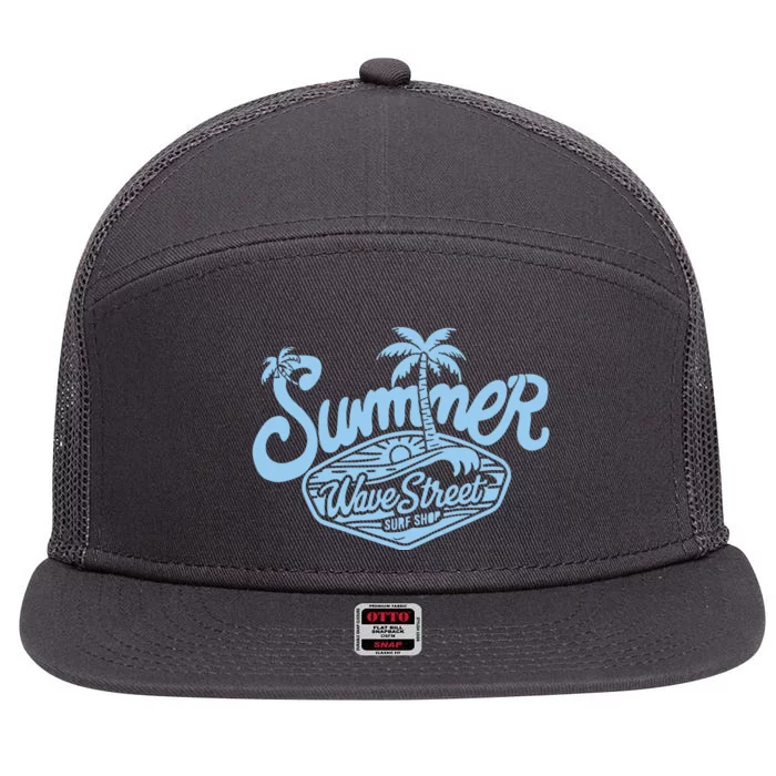 Wave Street Summer Surf Shop Graphic 7 Panel Mesh Trucker Snapback Hat