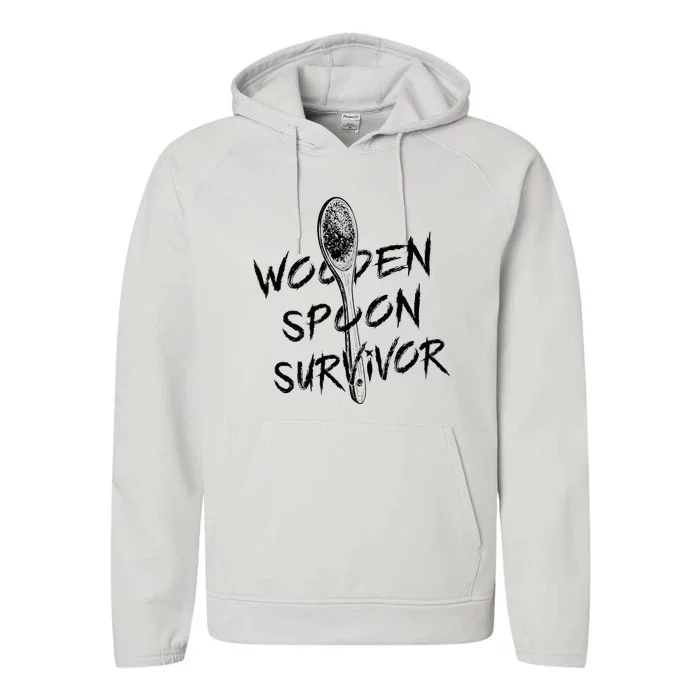 Wooden Spoon Survivor Funny Mom Meme Performance Fleece Hoodie