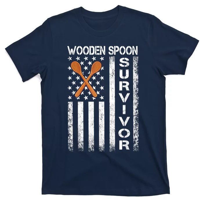 Wooden Spoon Survivor Humor Expression Funny Us Flag T-Shirt