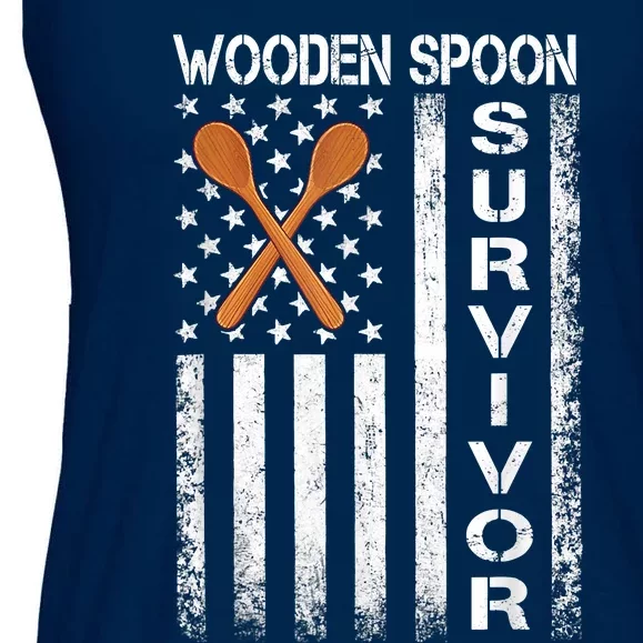 Wooden Spoon Survivor Humor Expression Funny Us Flag Ladies Essential Flowy Tank