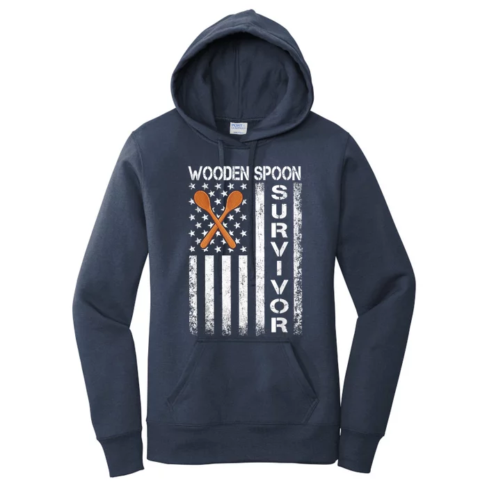 Wooden Spoon Survivor Humor Expression Funny Us Flag Women's Pullover Hoodie