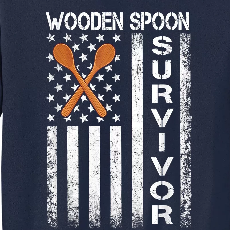 Wooden Spoon Survivor Humor Expression Funny Us Flag Tall Sweatshirt