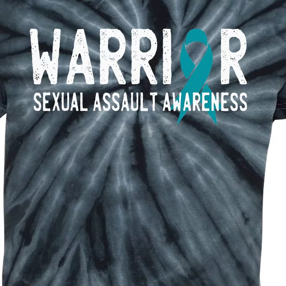 Warrior Survivor Sexual Assault Awareness Month Teal Ribbon Kids Tie-Dye T-Shirt