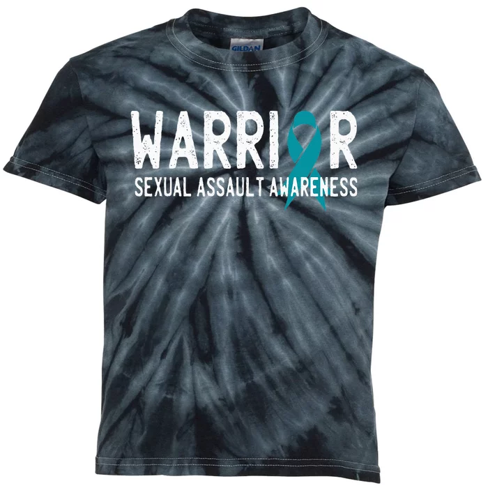 Warrior Survivor Sexual Assault Awareness Month Teal Ribbon Kids Tie-Dye T-Shirt