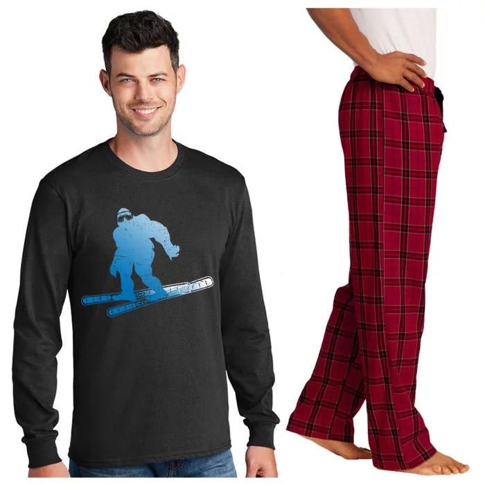 Winter Skiing Sasquatch Ski Cryptid Cryptozoology Bigfoot Gift Long Sleeve Pajama Set