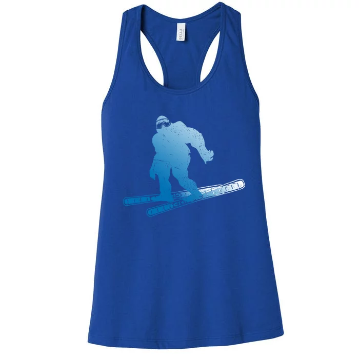 Winter Skiing Sasquatch Ski Cryptid Cryptozoology Bigfoot Gift Women's Racerback Tank