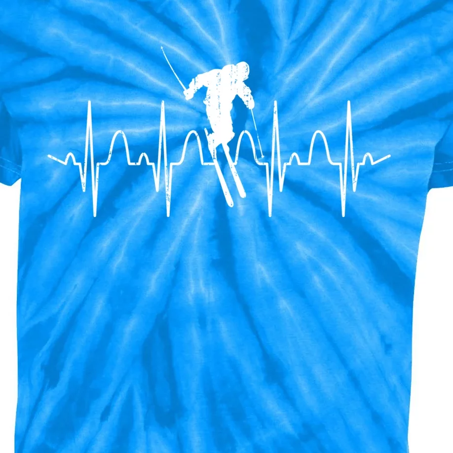 Winter Sport Skiing Heartbeat Skier Ski Instructor Ski Funny Gift Kids Tie-Dye T-Shirt