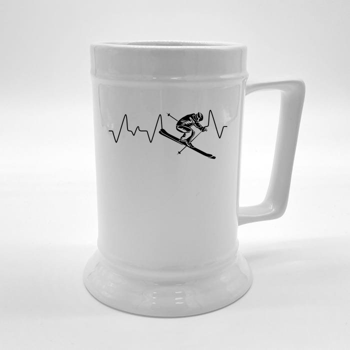 Winter Sports Skiing Skier Heartbeat Ski Instructor Ski Great Gift Front & Back Beer Stein