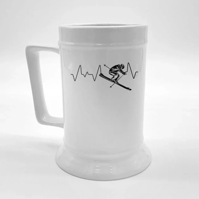 Winter Sports Skiing Skier Heartbeat Ski Instructor Ski Great Gift Front & Back Beer Stein