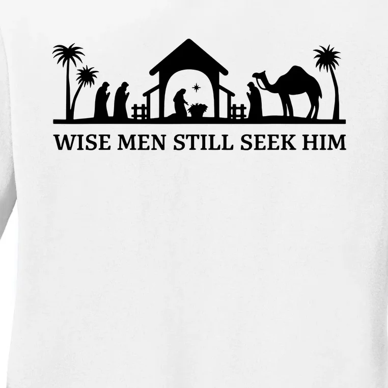 Wise Still Seek Him Christian Christmas Jesus Design Ladies Long Sleeve Shirt