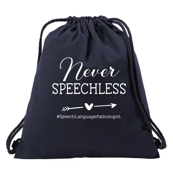 Womens SLP Speech Language Pathologist Gift Never Speechless VNeck Drawstring Bag