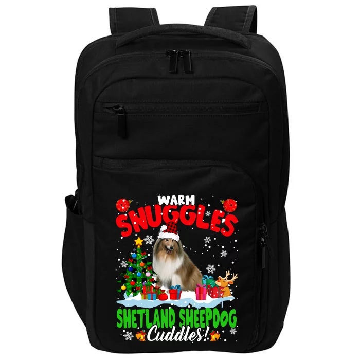 Warm Snuggles Shetland Sheepdog Cuddles Xmas Tree Plaid Dog Meaningful Gift Impact Tech Backpack