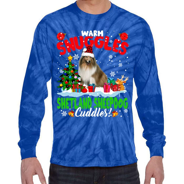 Warm Snuggles Shetland Sheepdog Cuddles Xmas Tree Plaid Dog Meaningful Gift Tie-Dye Long Sleeve Shirt