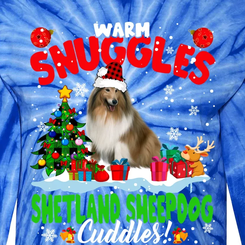 Warm Snuggles Shetland Sheepdog Cuddles Xmas Tree Plaid Dog Meaningful Gift Tie-Dye Long Sleeve Shirt