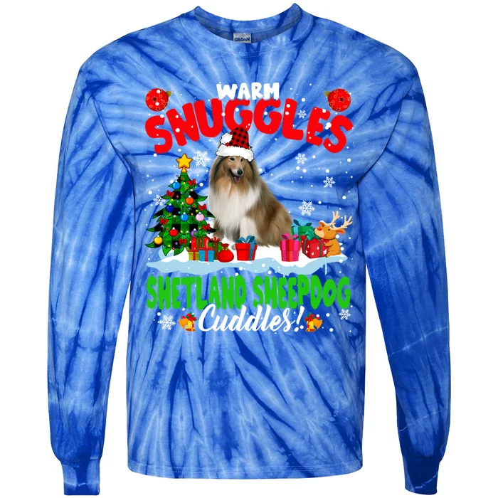 Warm Snuggles Shetland Sheepdog Cuddles Xmas Tree Plaid Dog Meaningful Gift Tie-Dye Long Sleeve Shirt