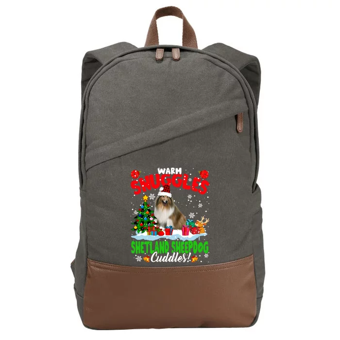 Warm Snuggles Shetland Sheepdog Cuddles Xmas Tree Plaid Dog Meaningful Gift Cotton Canvas Backpack