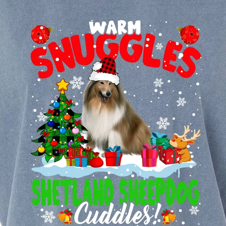 Warm Snuggles Shetland Sheepdog Cuddles Xmas Tree Plaid Dog Meaningful Gift Garment-Dyed Women's Muscle Tee