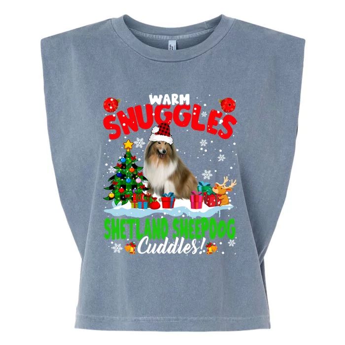 Warm Snuggles Shetland Sheepdog Cuddles Xmas Tree Plaid Dog Meaningful Gift Garment-Dyed Women's Muscle Tee