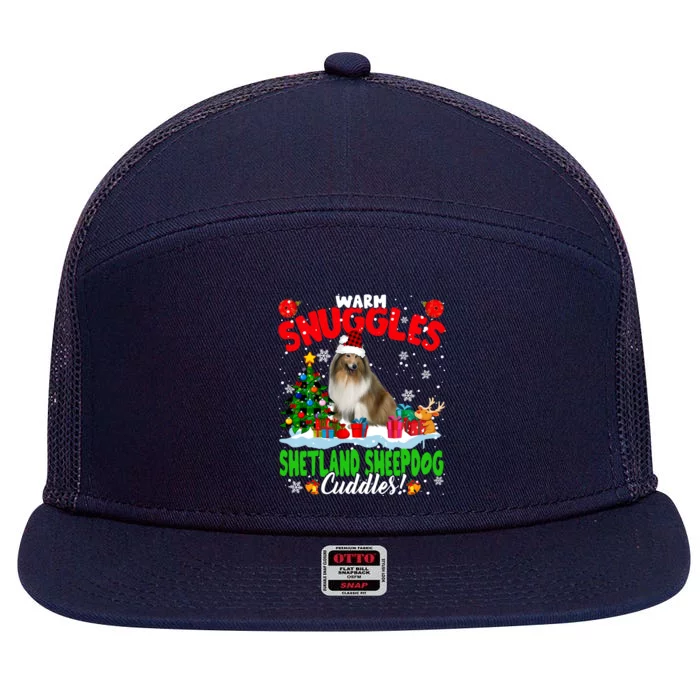 Warm Snuggles Shetland Sheepdog Cuddles Xmas Tree Plaid Dog Meaningful Gift 7 Panel Mesh Trucker Snapback Hat