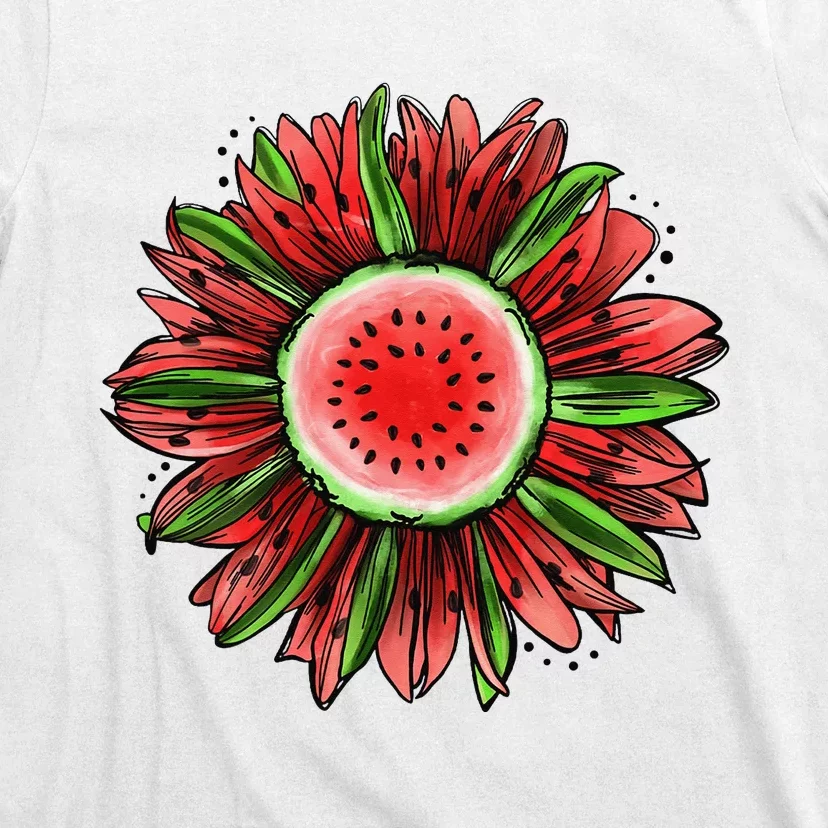 Watermelon Sunflower Summer Peace Love Watermelon Lover Gift T-Shirt