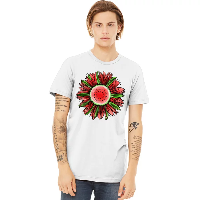 Watermelon Sunflower Summer Peace Love Watermelon Lover Gift Premium T-Shirt