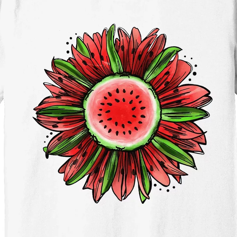 Watermelon Sunflower Summer Peace Love Watermelon Lover Gift Premium T-Shirt