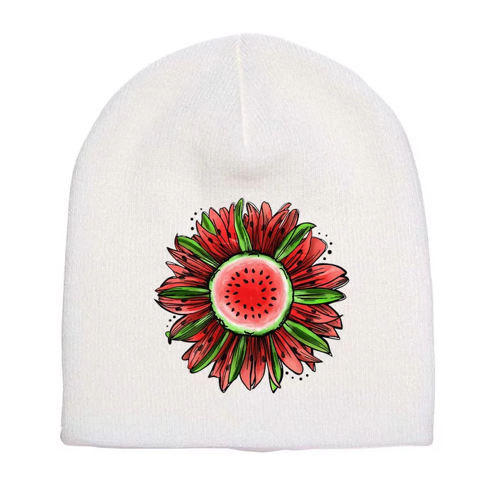 Watermelon Sunflower Summer Peace Love Watermelon Lover Gift Short Acrylic Beanie