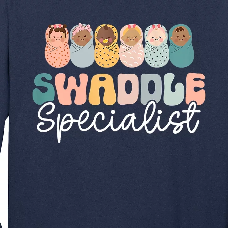 Women Swaddle Specialist Funny NICU Nurse Saying Groovy Mom Baby Long Sleeve Shirt