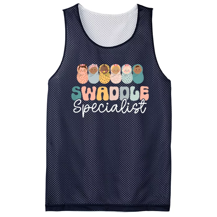 Women Swaddle Specialist Funny NICU Nurse Saying Groovy Mom Baby Mesh Reversible Basketball Jersey Tank