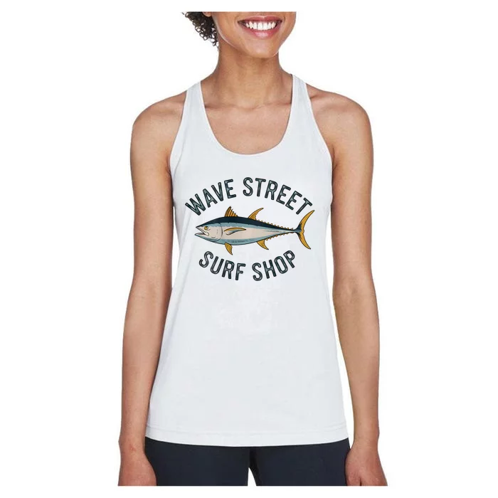 Wave Street Surf Shop Yellow Fin Tuna Graphic Fishing Women's Racerback Tank