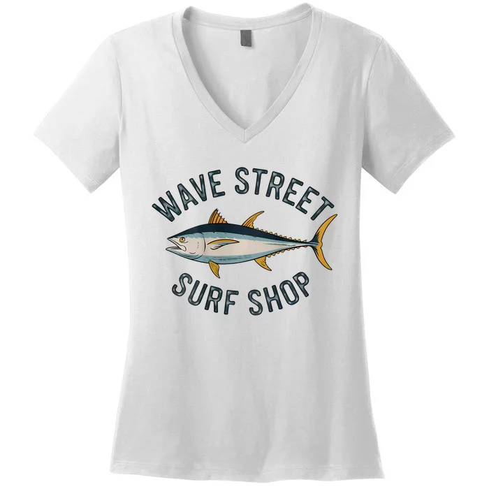 Wave Street Surf Shop Yellow Fin Tuna Graphic Fishing Women's V-Neck T-Shirt