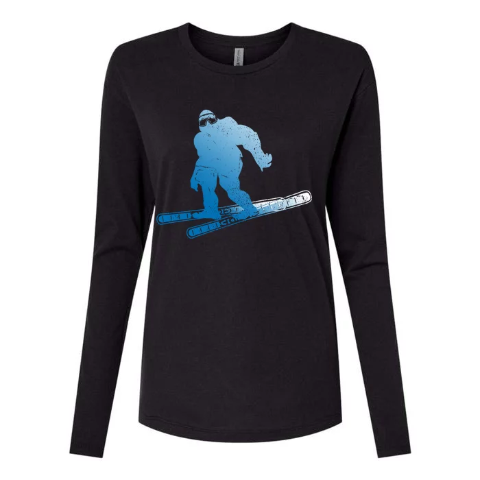 Winter Skiing Sasquatch Ski Cryptid Cryptozoology Bigfoot Gift Womens Cotton Relaxed Long Sleeve T-Shirt