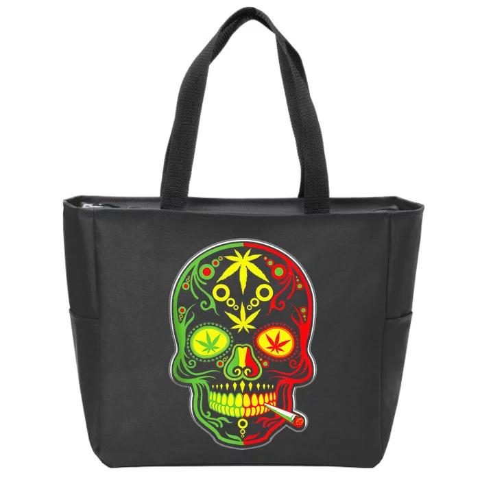 Weed Sugar Skull 420 Marijuana funny Cinco De Mayo Zip Tote Bag