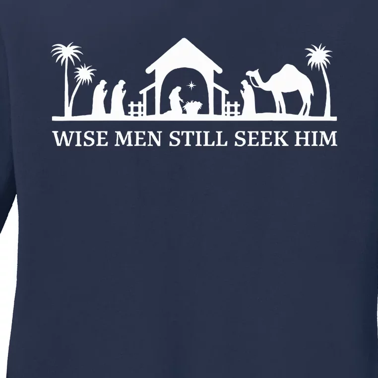 Wise Still Seek Him Christian Christmas Jesus Design Ladies Long Sleeve Shirt